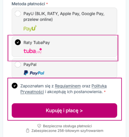 Metoda platnosci formularz tybapay